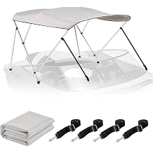 Bimini Boat Top Cover 3 Arches 6'L x 46"H x 67"-72"W Includes 4 Adjustable Nylon Straps 2 Rear Support Bars Mounting Hardware Cover with