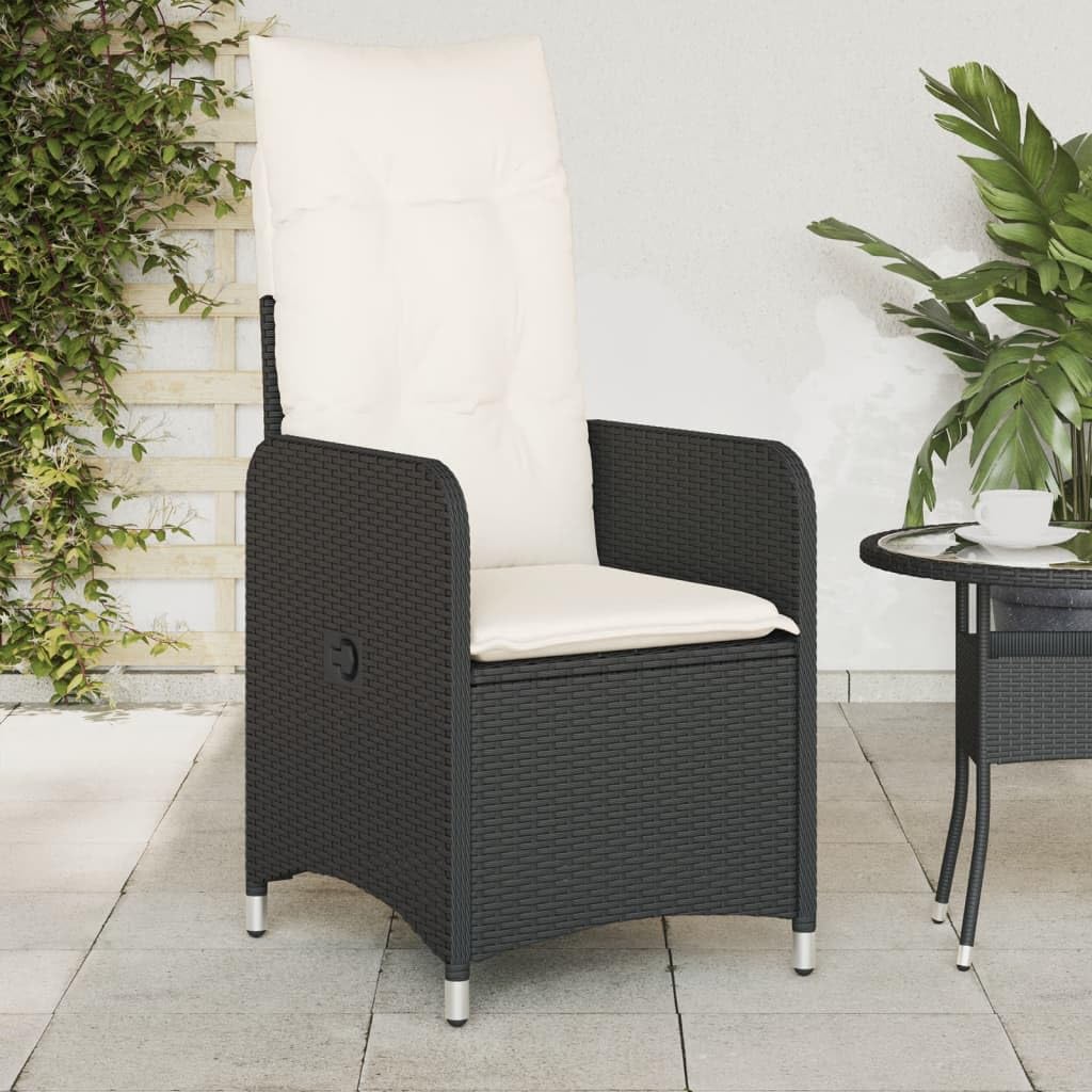 Poltrone reclinabili da giardino cuscini 2 pz rattan sintetico nero sedie da esterno resistente alle intemperie, poltrone per terrazze, mobili da giardino nero senza poggiapiedi