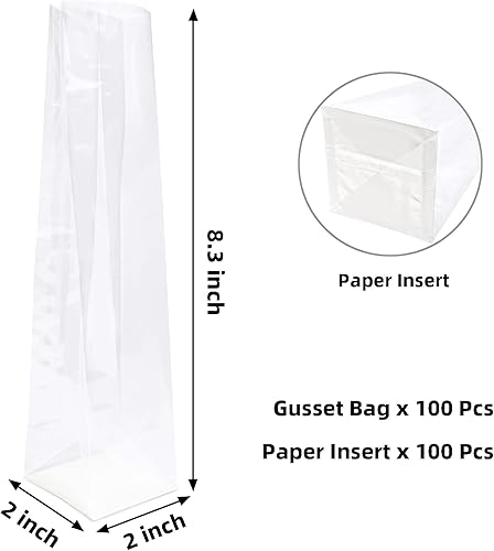 Miniatura 9 de Yotelab Bolsas de celofán de fondo plano, 3 x 2 x 8 pulgadas, bolsas de celofán reforzado con inserto de papel, 100 unidades
