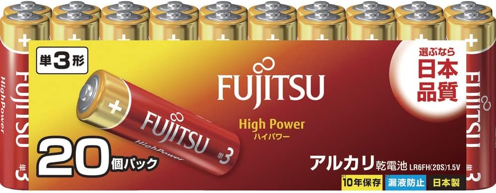 富士通 Fujitsu LR6FH(20S) High Power Alkaline Batteries, AA Type, 1.5V, Pack of 20, Made in Japan