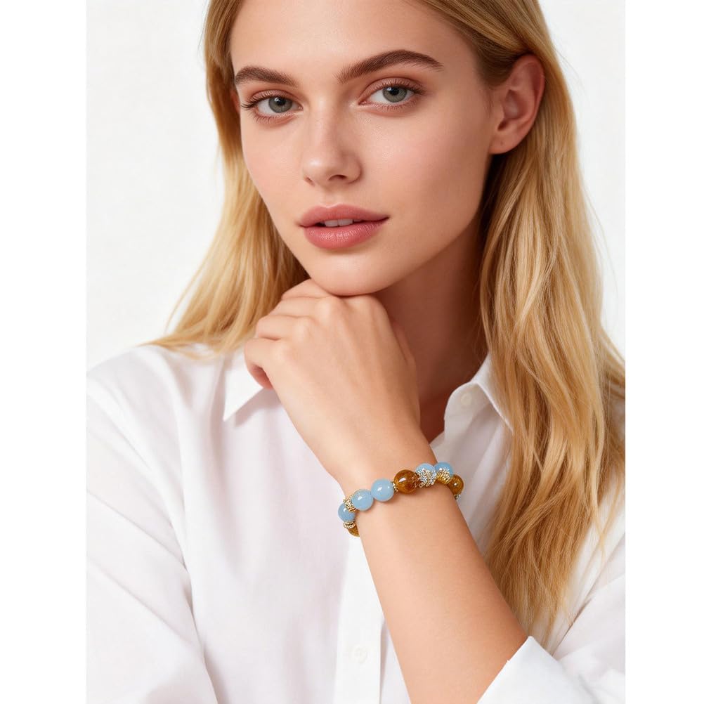 Pulsera de Cristal curativo de Citrino Natural, turmalina Amarilla, Pulsera elástica de Aguamarina para Mujer, para Espiritual, protección, energía Positiva