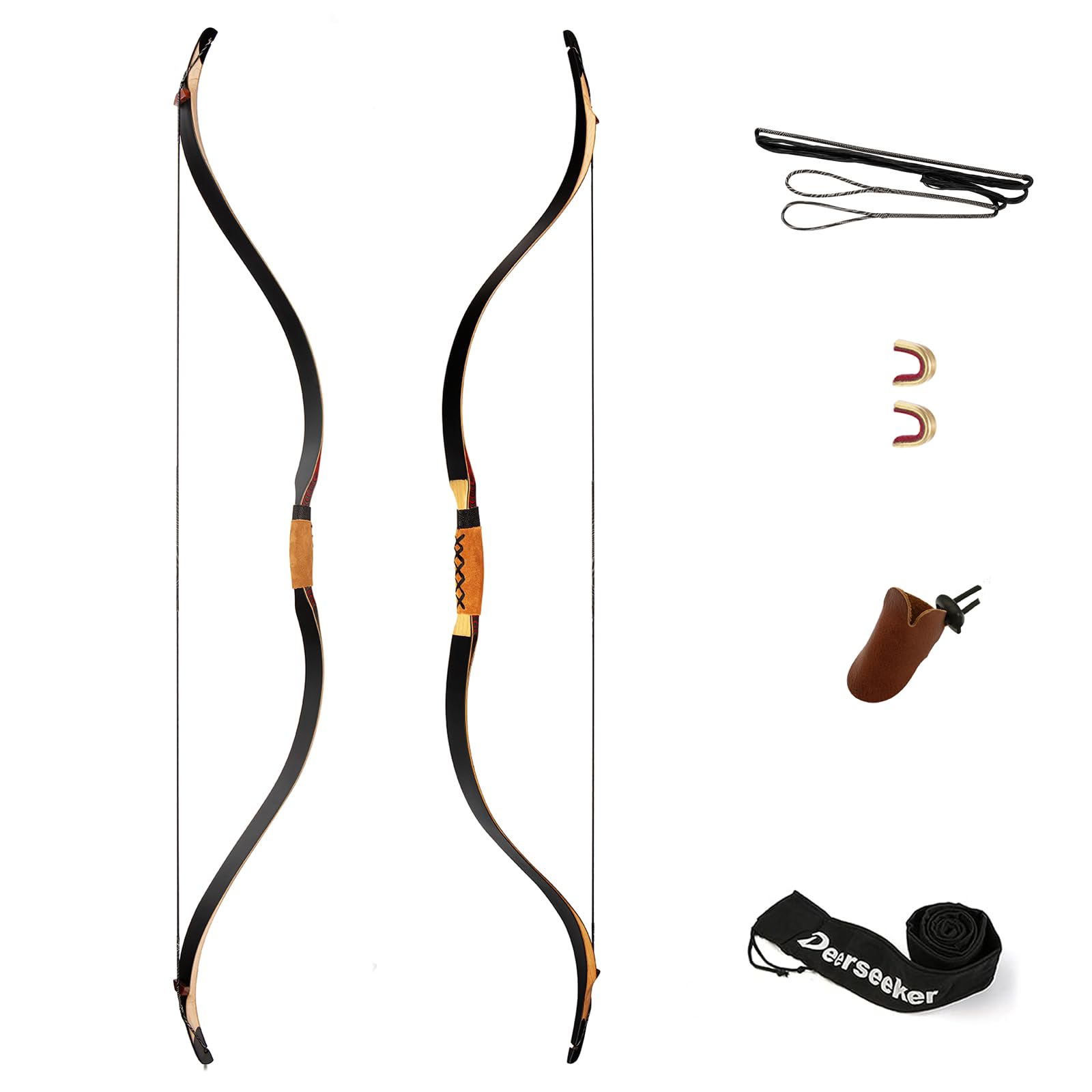 Deerseeker Archery 52" Recurve Bows Traditional Handmade Longbow Ambidextrous Horsebow Set for Adults & Youth Hunting Target Shooting 20-80lbs