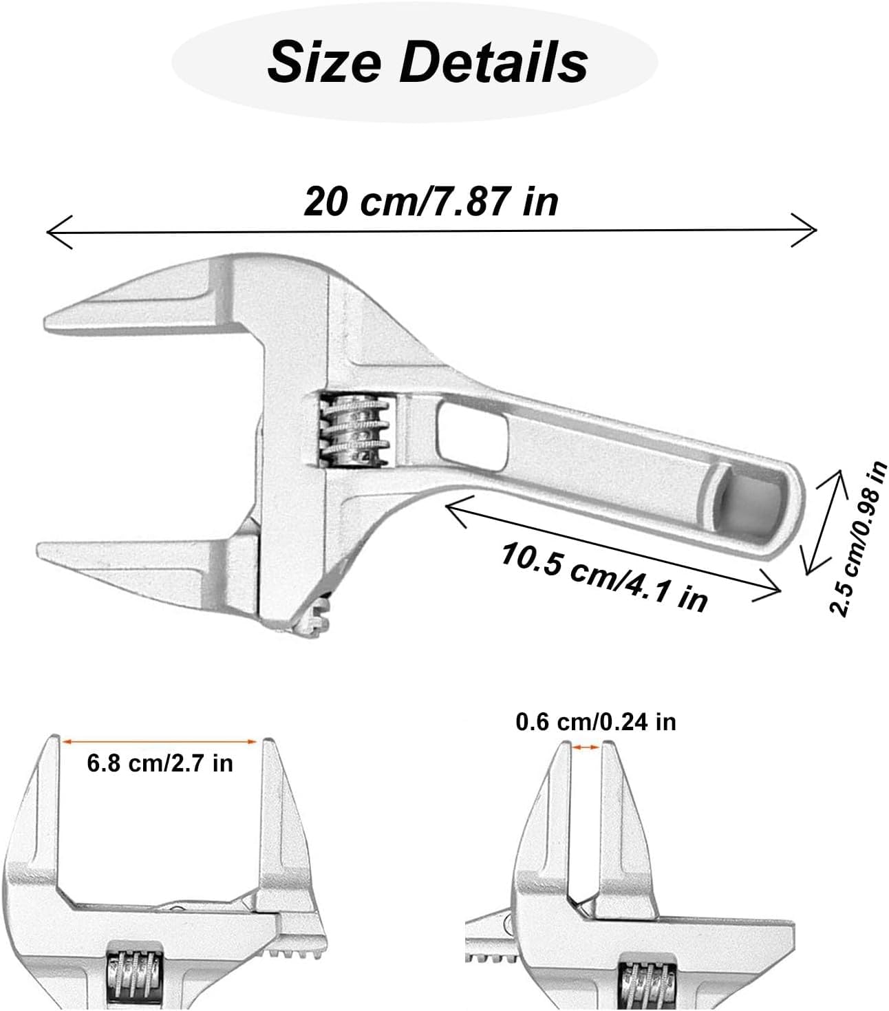 Wide Jaw Adjustable Spanners Wrenches 6-68mm Ultra-Thin Shifting Plumber Bathroom Spanner Shank for Machine Furniture Repairment for Bathroom Washbasin - Image 2