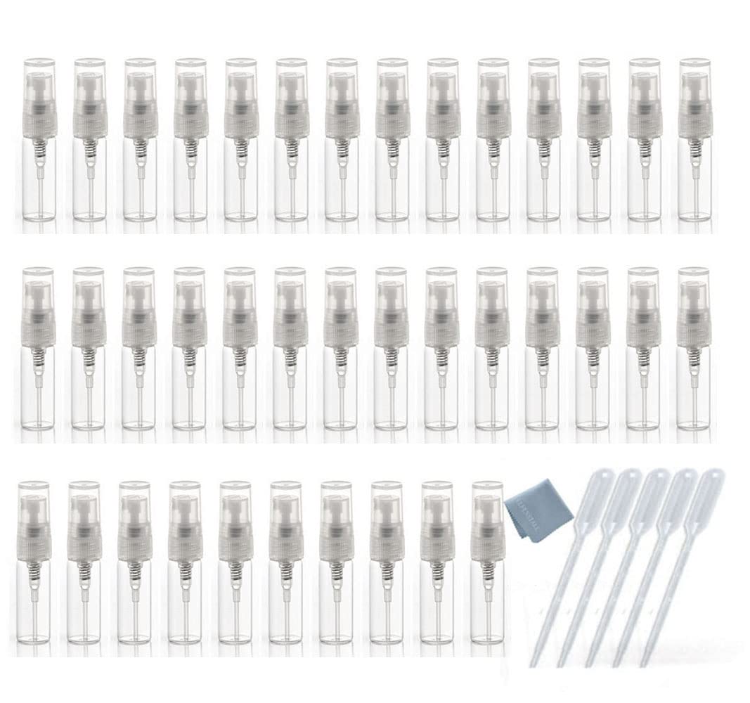 Sponsored Ad – 50PCS 3ML Clear Fine Mist Sample Vial Small Glass Atomizer Spray Perfume Bottle Hydrating Empty Bottle For Travel Makeup Party Free 5PCS Pipette Dropper
