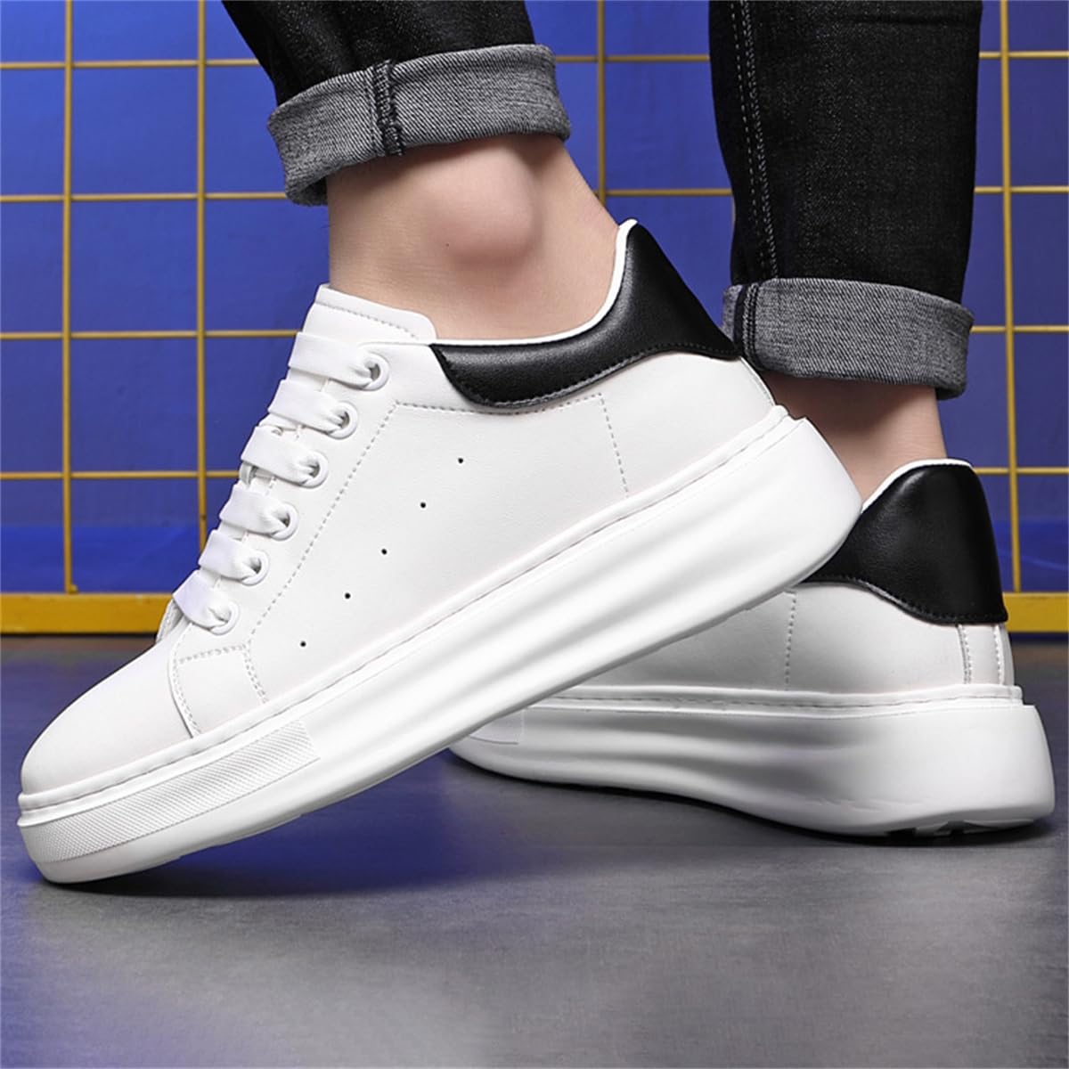 Sneakers Elevatore da Uomo, Scarpe di Aumento Dell'altezza Leggero Comodo Casual Hidden Heel Raise Leather Walking Footwear
