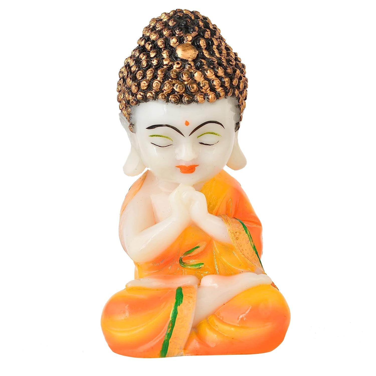 Kenware Polyresin Praying Monk Buddha Statue | White & Yellow Color(Pack of 1)