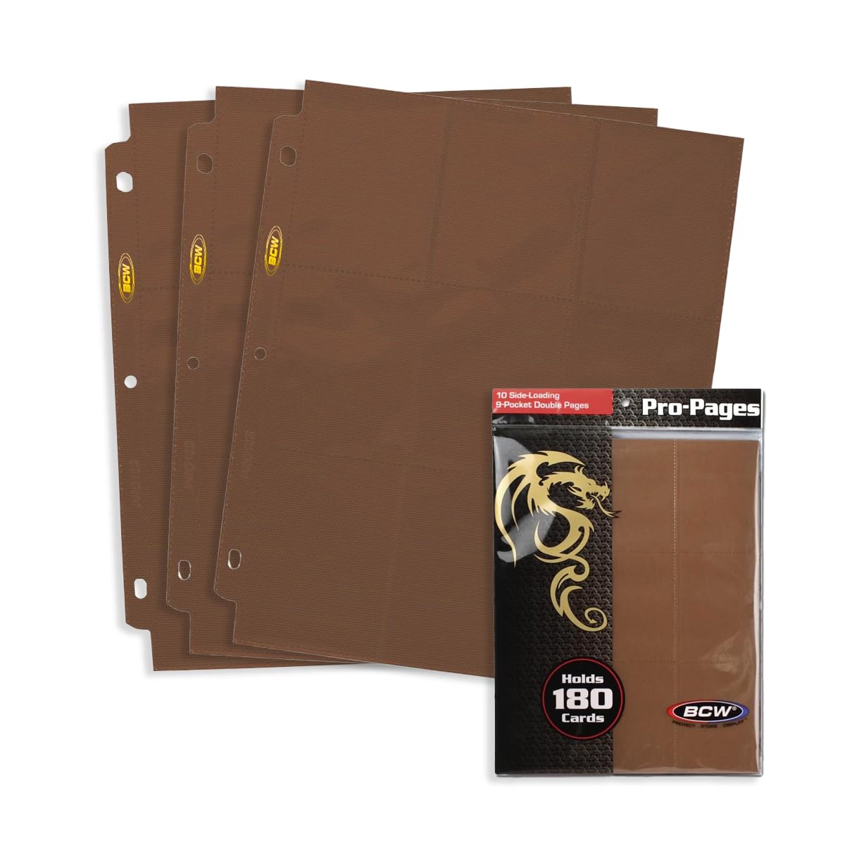 BCW Double-Sided 9-Pocket Pages Holder - 10 Brown Pages Trading Card Binder Sheets Secure Side Loading Ideal Card