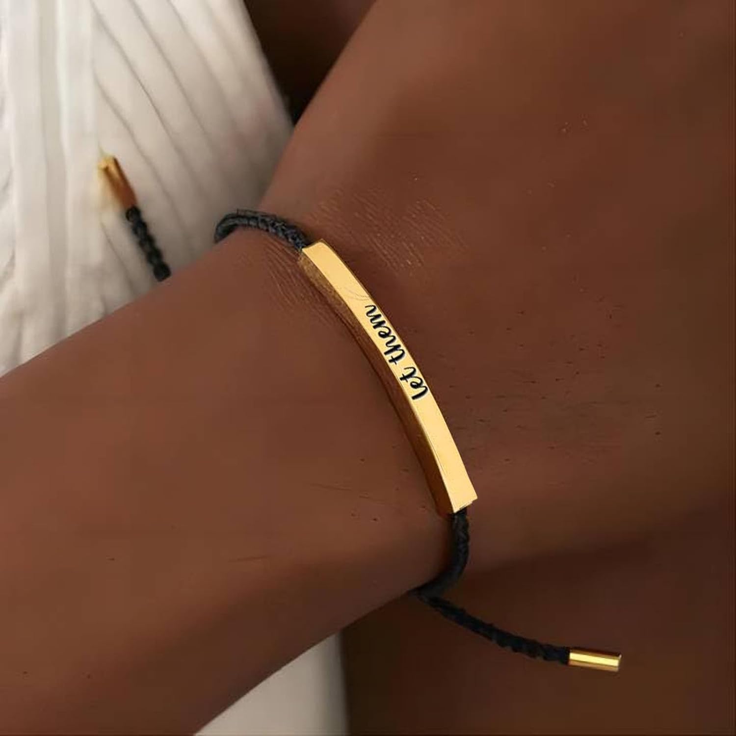 Let Them Tube Bracelet for Women, Self Worth Motivation Bracelet Adjustable Braided Rope Handmade Engraved Bracelet Stainless Steel To My Daughter Inspirational Jewelry Gifts for Women Best Friend - Image 3