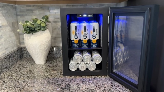 Image of Electactic Wine Fridge Freestanding Counter-top, 12 Cans Wine Cellar Drink Cooler for Soda, Canned Beer, Adjustable Digital Temperature Control for Home Dorm Office, Black