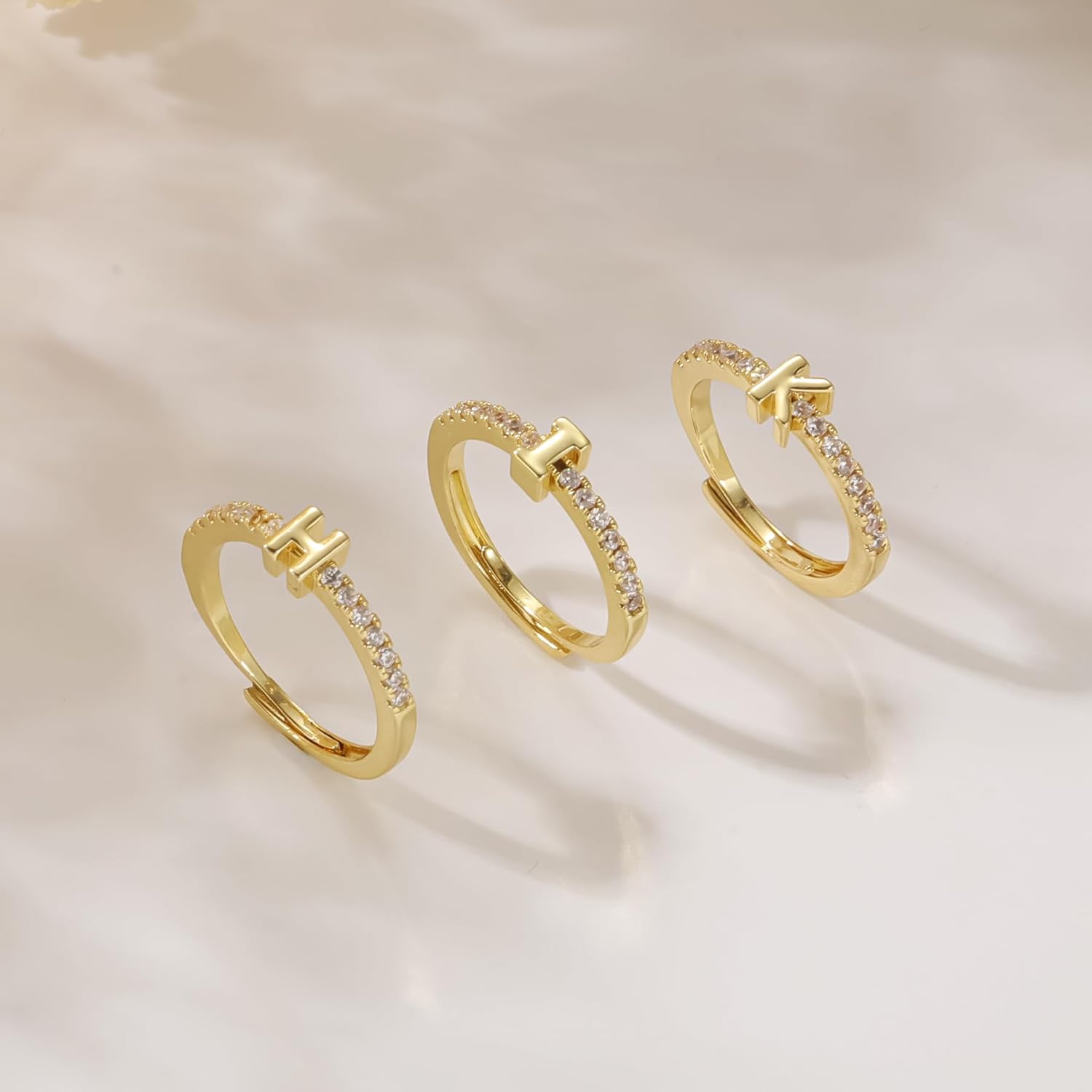 Letter Rings for Women - Adjustable Gold Rings with Non-Tarnish Coating (M) - Image 6