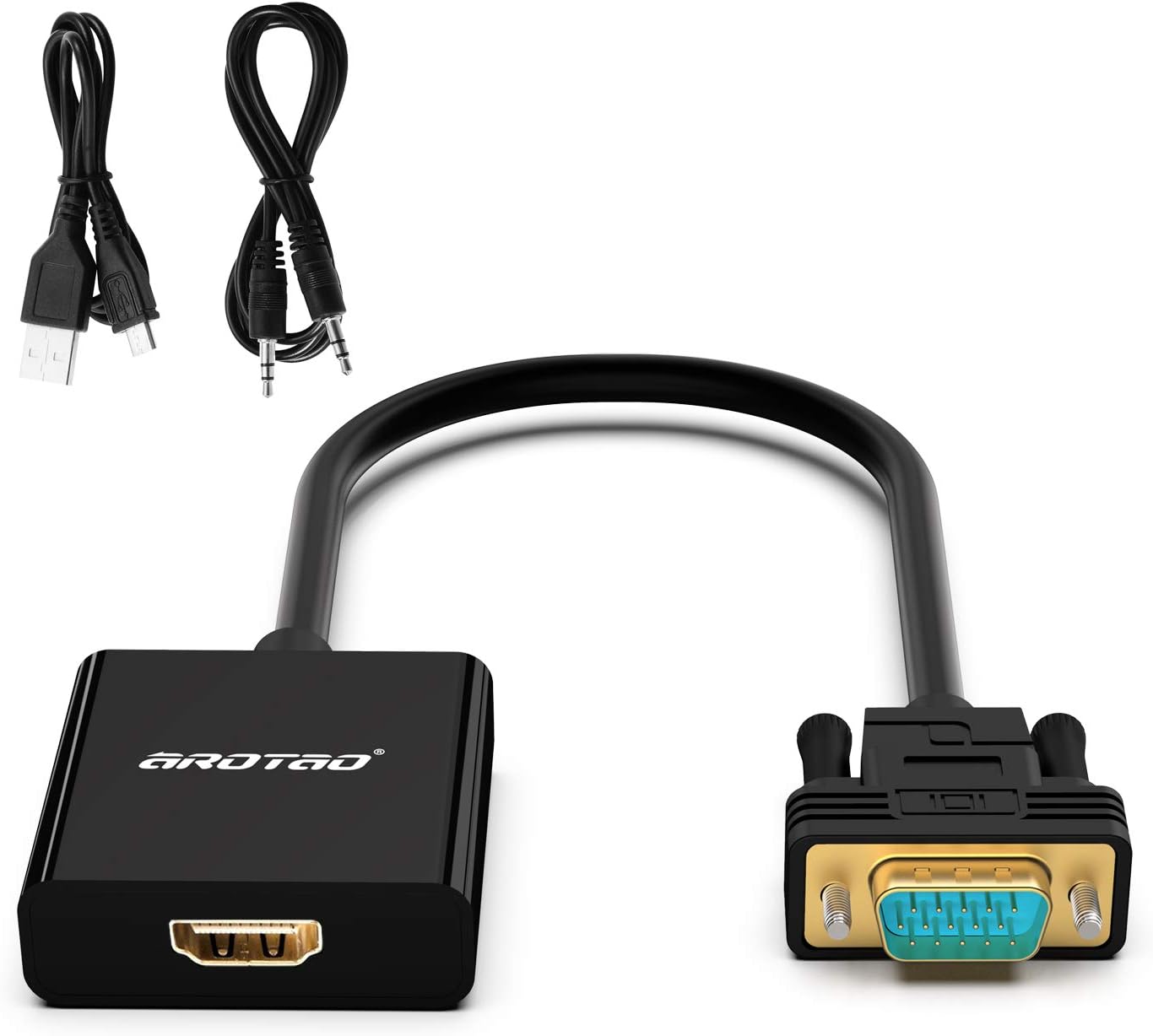 aROTaO Active HDMI to VGA Adapter with 3.5mm Audio Jack and Micro USB Power Port