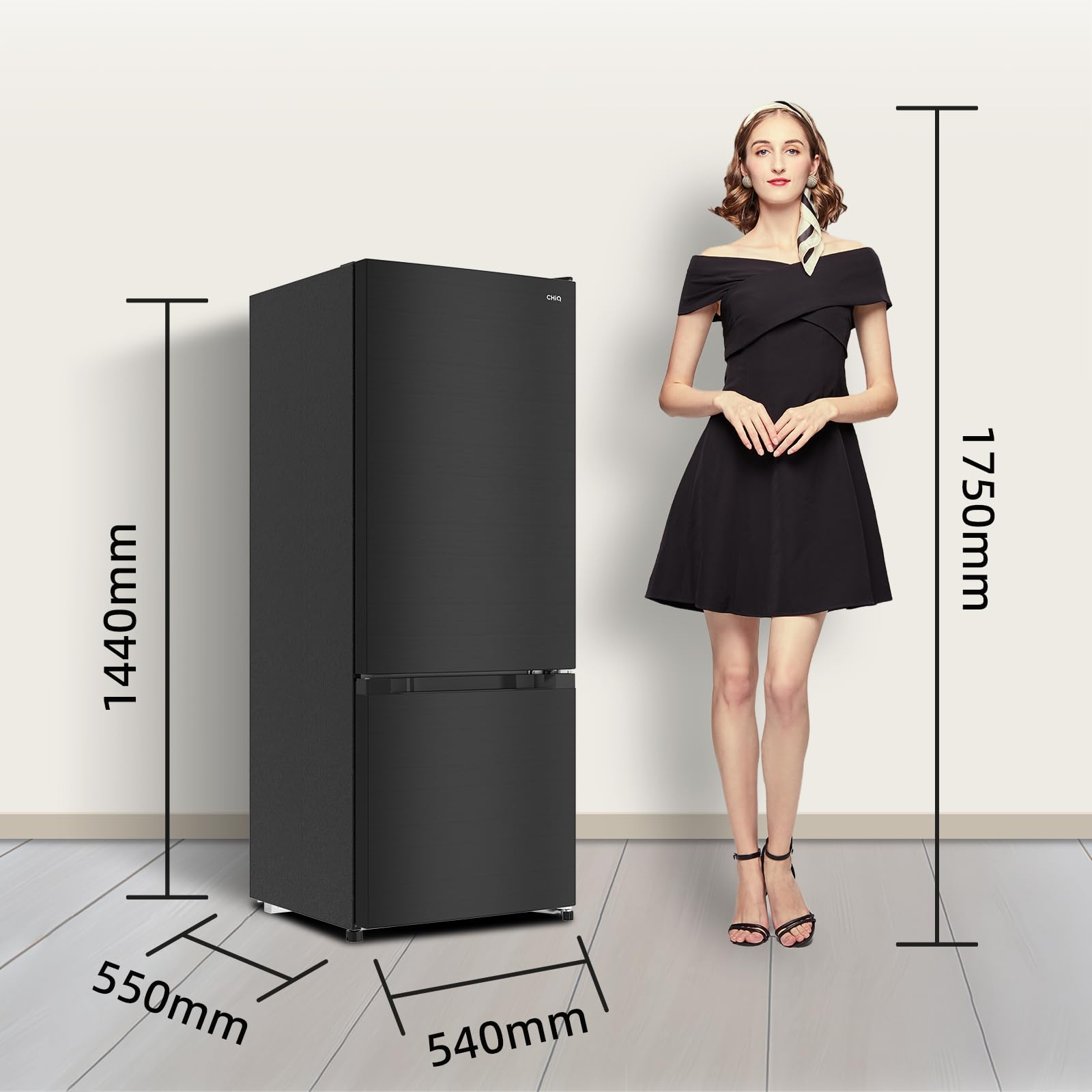 CHIQ Réfrigérateur congélateur FBM205L42-205L (153 + 52),Classe énergétique E, 39 dB, Acier noir, Low frost, Portes réversibles - 2