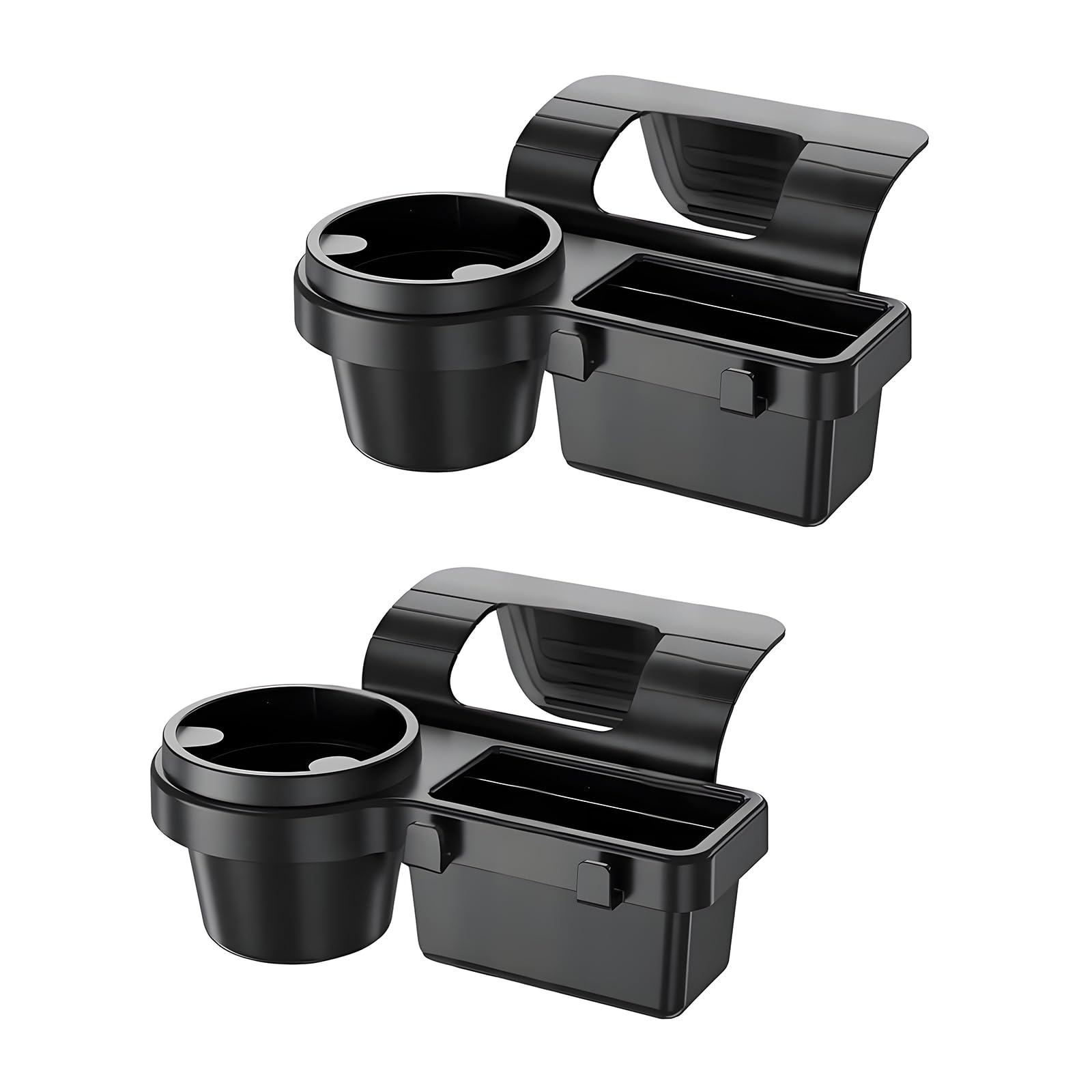 GDQ 4-in-1 Car Window Organizer (2 Pack) - Clip-On Cup Holder & Phone Mount with Hooks | No Drill Universal Fit for SUV/Truck/Sedan | Insert