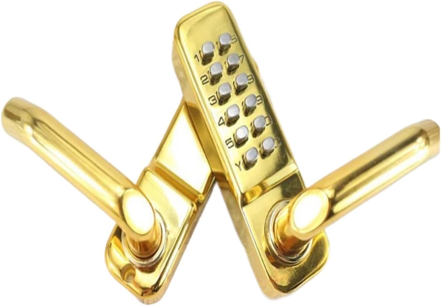 30mm Lock Mechanism Exterior Gate Lock Rainproof Digital Lock with Lever Handle Push Button Combination Lock(Gold Single Side)