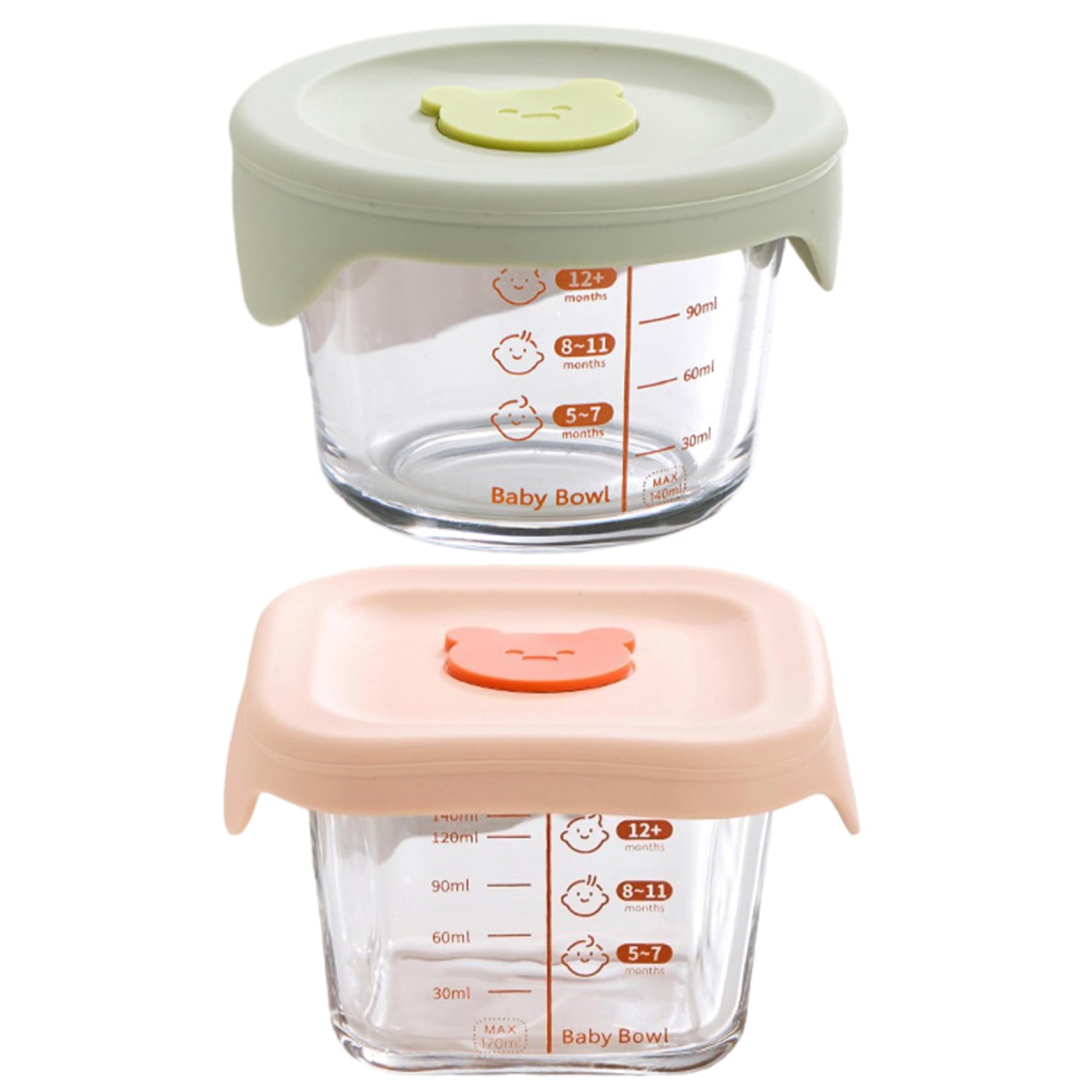 SMELEYOU 2Pcs Baby Food Storage Airtight Glass Baby Food Jars with Silicone Lid & Scale Microwave Safe Snack Containers ideal for Milk Fruit 180ml + 140ml