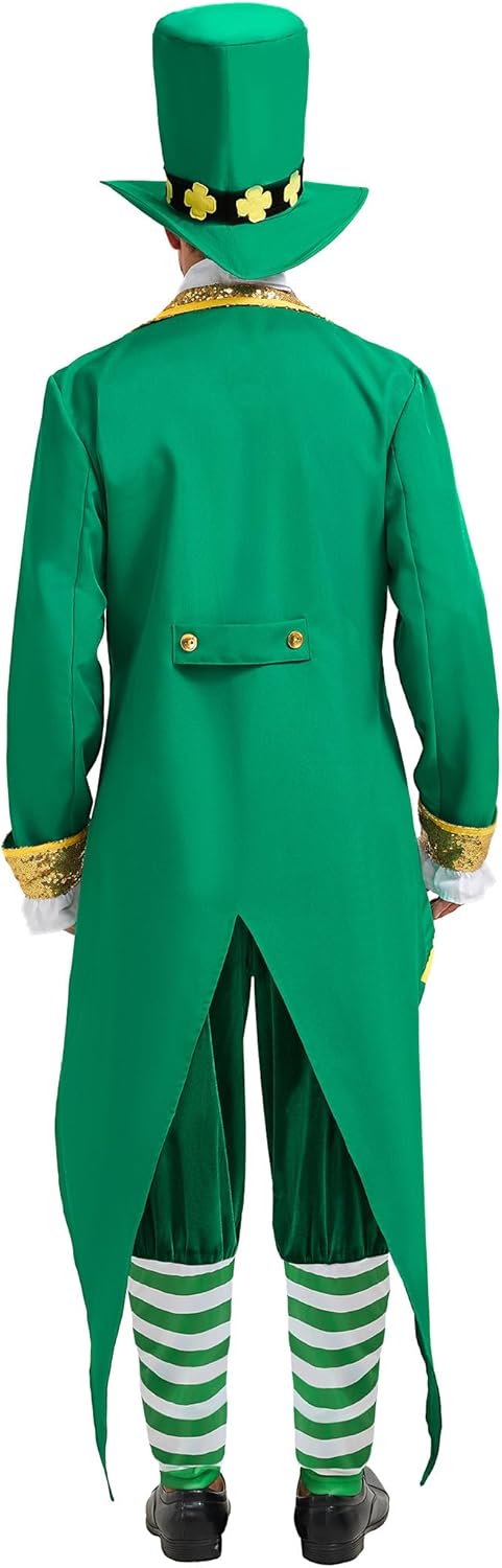 Leprechaun Costume Men St. Patrick's Day Green Adult Irish Lucky Suit 6pcs Set Outfit Jacket for Party Halloween - Image 3