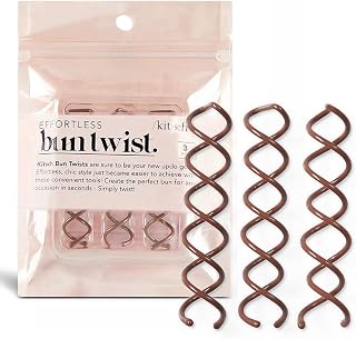 Kitsch Spiral Bobby Pins Brown 3-Pack - Effortless Hair Bun Maker for Women & Girls | Secure All-Day Hold, Rounded Tips, Chip-Resistant