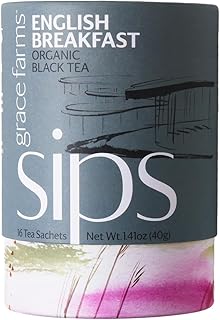 Grace Farms Organic English Breakfast Black Tea, 16 Pyramid Sachets | Fairtrade & Kosher |Gives Back 100% of Profits