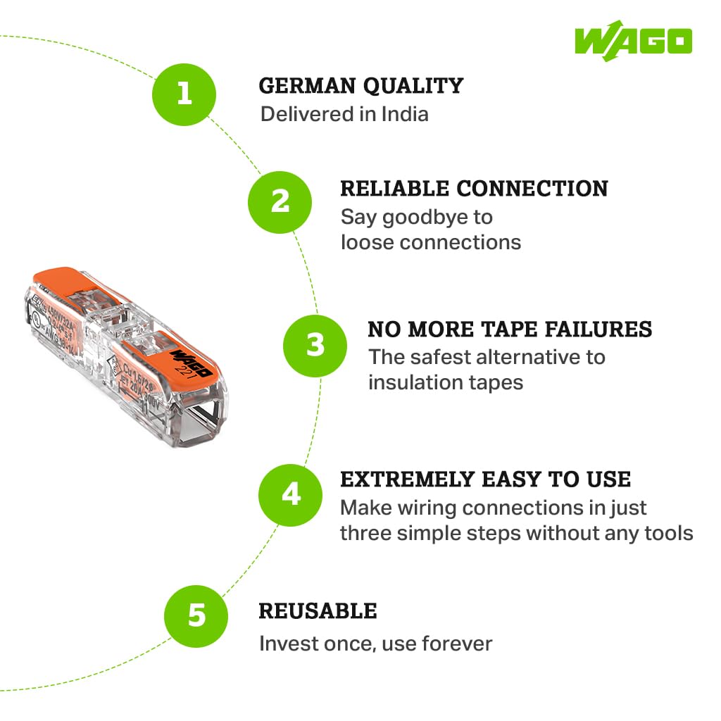 Wago - 100 Bornes de Connexion automatique S221 2 entrées & Borne à levier WAGO pour tous types de conducteur - 2 x 4 mm² en ligne - 60 pièces - 221-2411