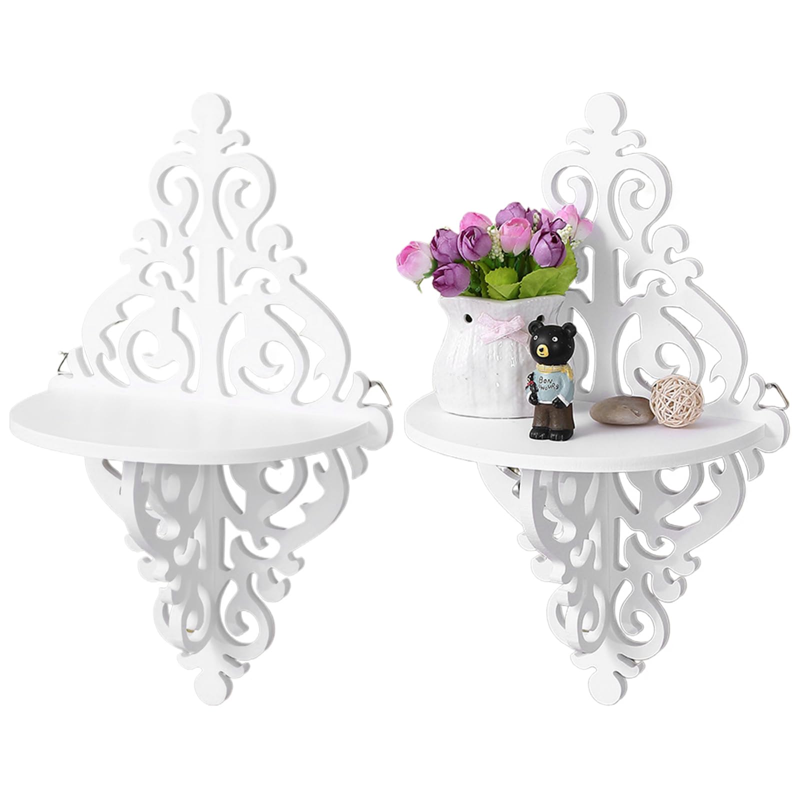 Uanqfegy Floating Shelves - 2Pcs Carved Wall Mount Shelf 8.9x4.7in, Decorative Corner Shelf for Living Room