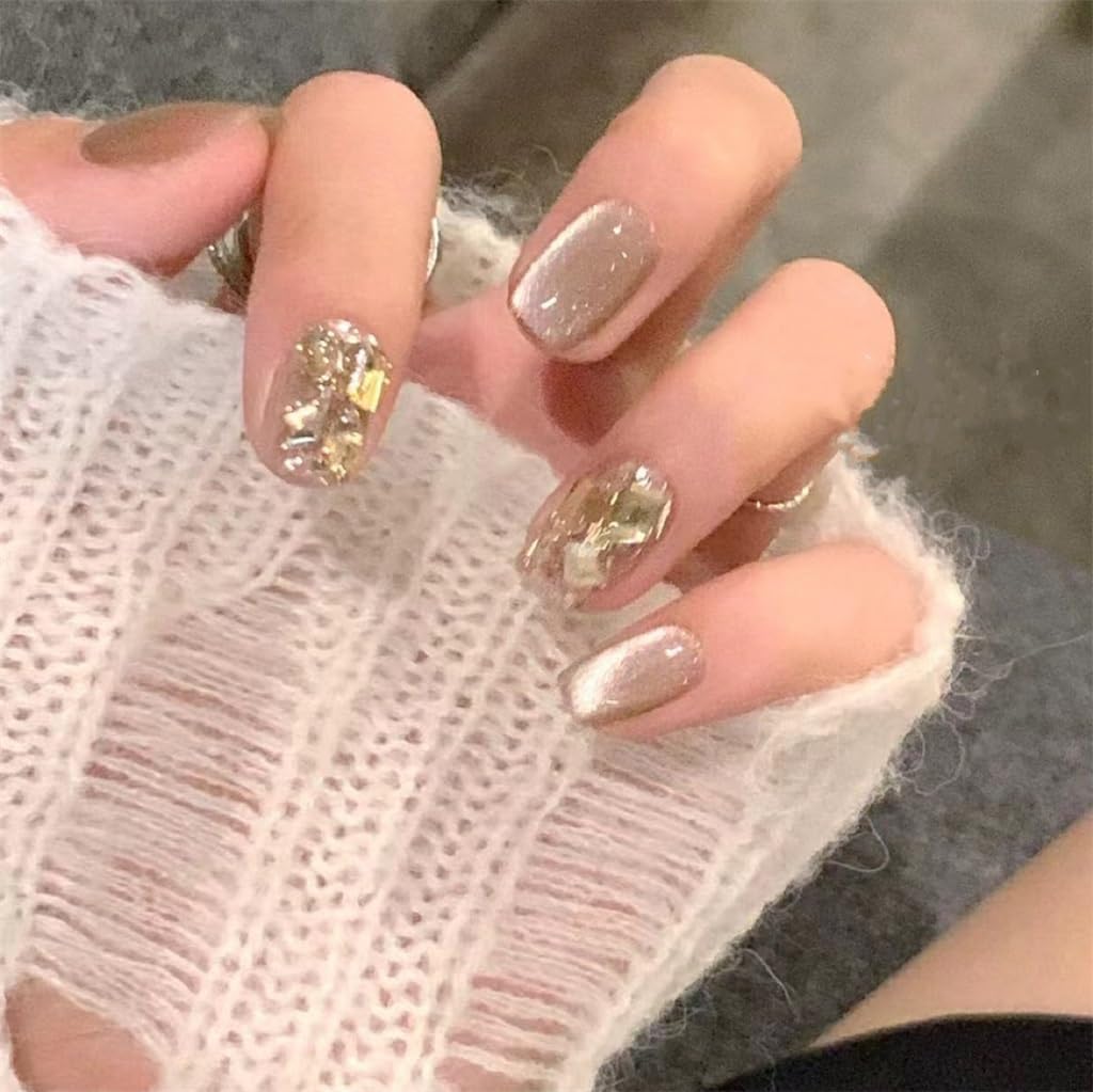 Wearable Nail Patch Hundreds of Champagne Diamonds Burst Glitter Stickers