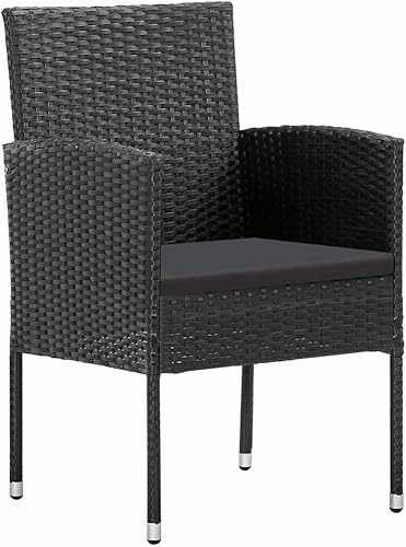 Miniatura 3 de Sillas de patio con cojines negros, 2 piezas de ratán de polietileno negro, sillas de comedor al aire libre, sillas de comedor al aire libre, silla