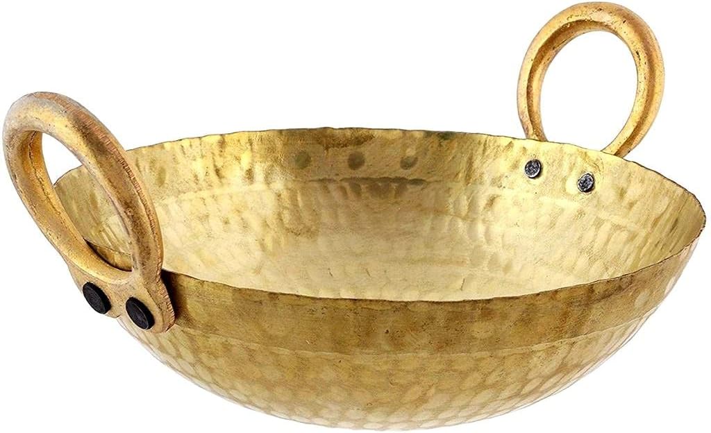Will and Weaves Indian Traditional Kitchen Cooking Utensil Brass Regular Cooking Wok/ Karahi/ Kadai Capacity 1 Liter