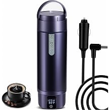 Vacuum Insulated Car Electric Kettle,Miicasa Stainless Steel Tumbler Car Water Heater,12V/24V Water Boiler with 6 Temperature and Auto Shut-Off Boil Dry,16oz