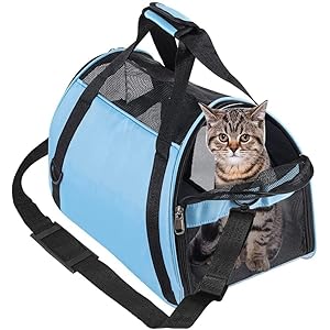 PYKESALY Cat Carrier Dog Carrier Pet Carrier, Airline Approved Soft-Sided Foldable,Puppy Carrier with Breathable Mesh for Small Medium Cats Dogs Rabbit (M, Blue)
