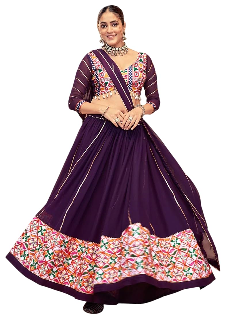 Women's Purple Embroidered Kutch Work Faux Georgette Chaniya Choli-image-31