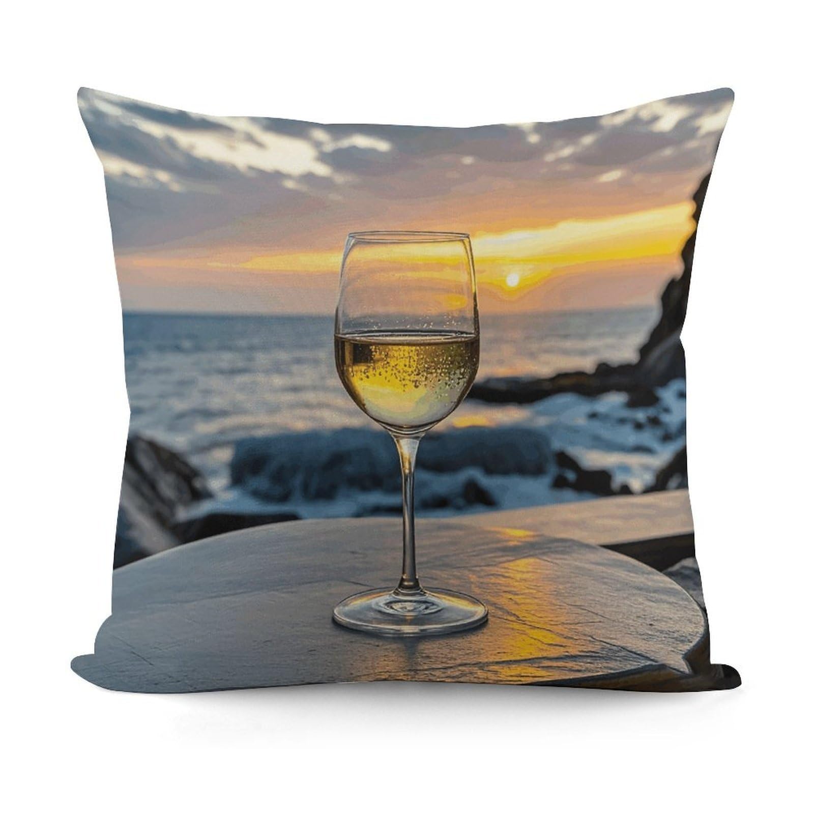VstaDank Sunset Wine Glass Pillow Cover with Invisible Zipper Square Throw Pillowcase Plush Couch Sofa Pillow Case 18x18 Inch Decorative Throw Cushion Covers for Sofa Living Pillowcover