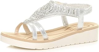 Womens ladies low wedge heel flatform diamante t-bar slingback sandals size