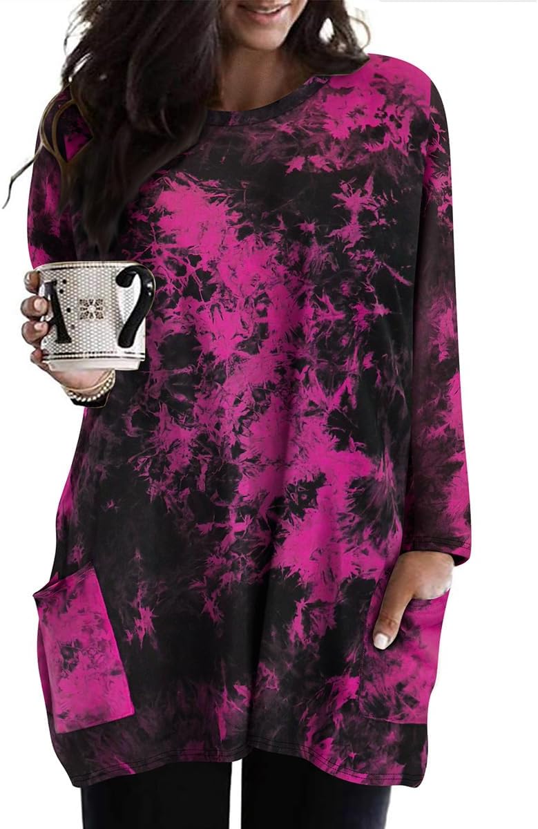 RITERA Plus Size Top for Women Long Sleeve Tunic Tops Winter Shirts Fall Casual T-shirts with Pockets Crewneck XL-5XL