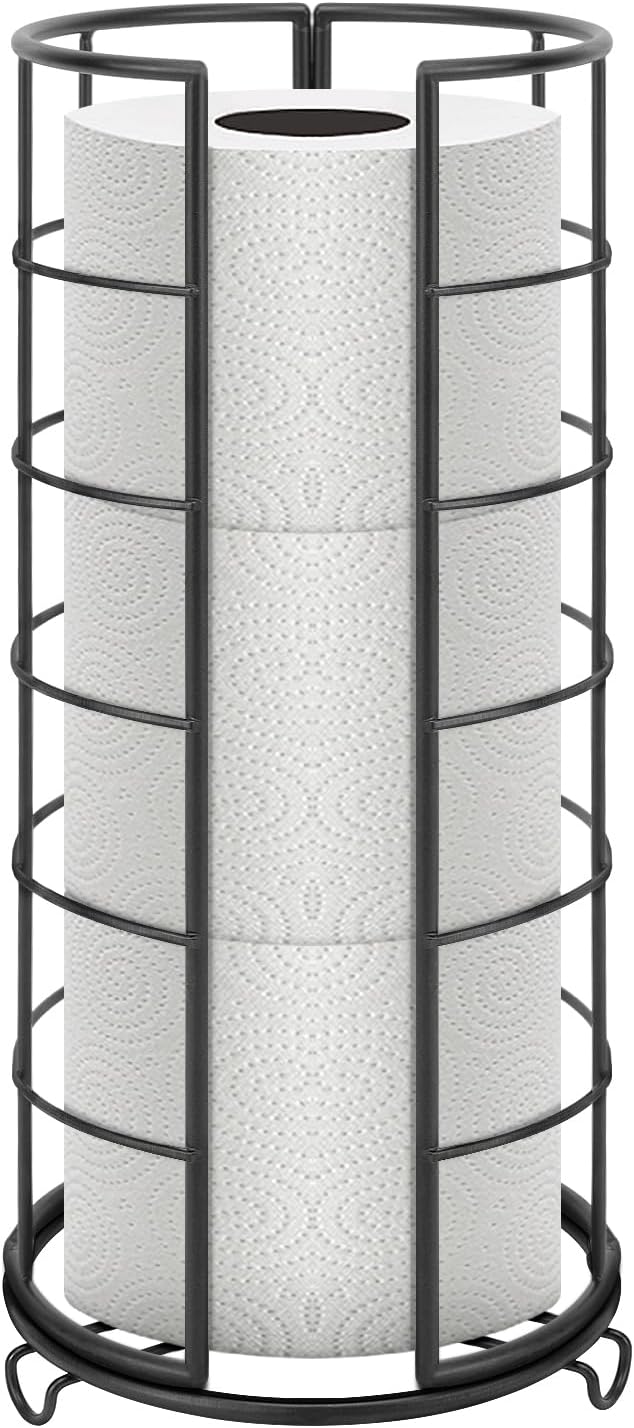 NearMoon Toilet Paper Organizer Stand, Free Standing 3 Rolls Tissue Storage, Metal Bathroom Accessory, Rustproof Toilet Roll Holder for Bathroom/Kitchen Countertop Inside Cabinet Shelf, Matte Black