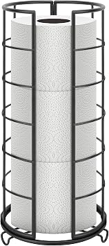 NearMoon Toilet Paper Organizer Stand, Free Standing 3 Rolls Tissue Storage, Metal Bathroom Accessory, Rustproof Toilet Roll Holder for Kitchen Countertop Inside Cabinet ShelfMetal Base, Matte Black