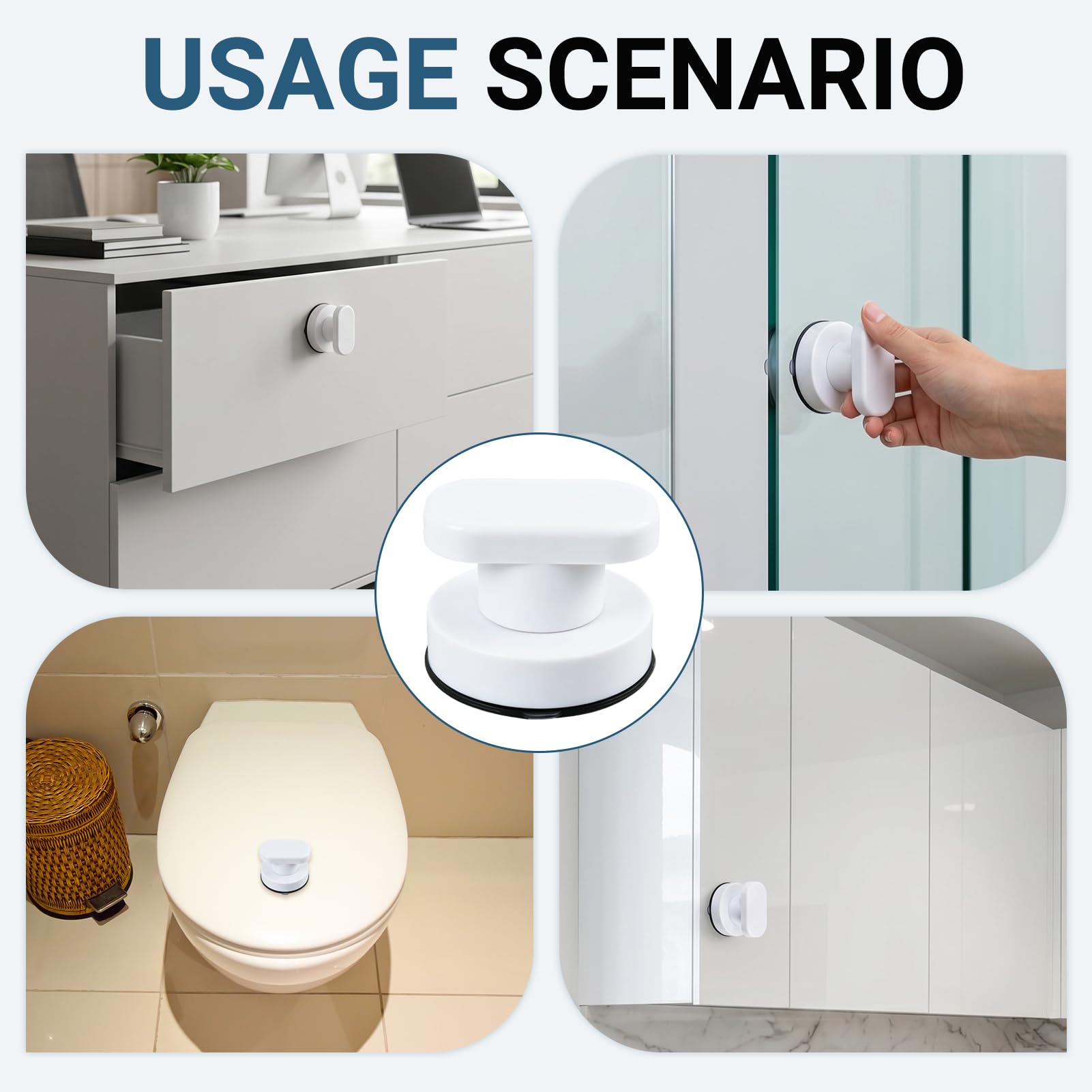 Tirador de Puerta con Ventosa Muy Resistente, Práctico Tirador para Cristal, Instalación Sencilla Sin Necesidad de Perforar, para Baños, Armarios y Superficies de Cristal (Blanco)