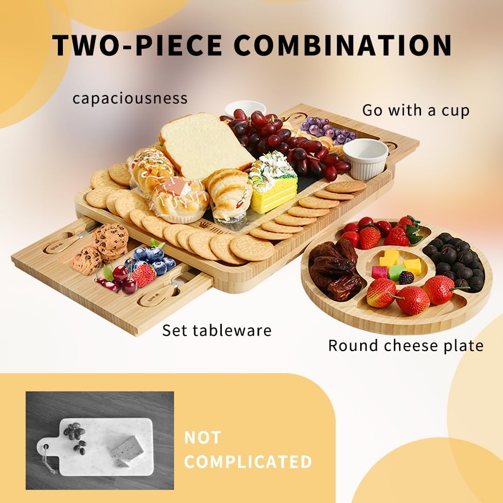 Bamboo Charcuterie Cheese Board Set with Stainless Cheese Knife, Serving Tray - Ideal Gift for Holiday, House Warming, Wedding, Bridal Shower and so on. (Bamboo) - Image 4