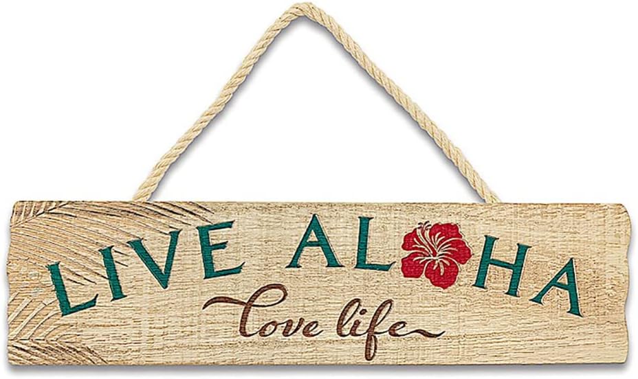 Hawaiian Style Wood Hanging Sign Live Aloha Love Life Hibiscus