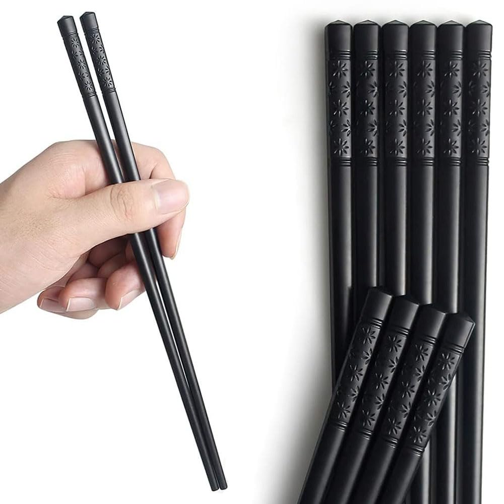 Reusable Non-Slip Chopsticks - 10 Pairs, 24CM, Dishwasher Safe, Lightweight for Beginners, Multi-Purpose Food Cooking for Party, Family, Hotel, Restaurant - Black