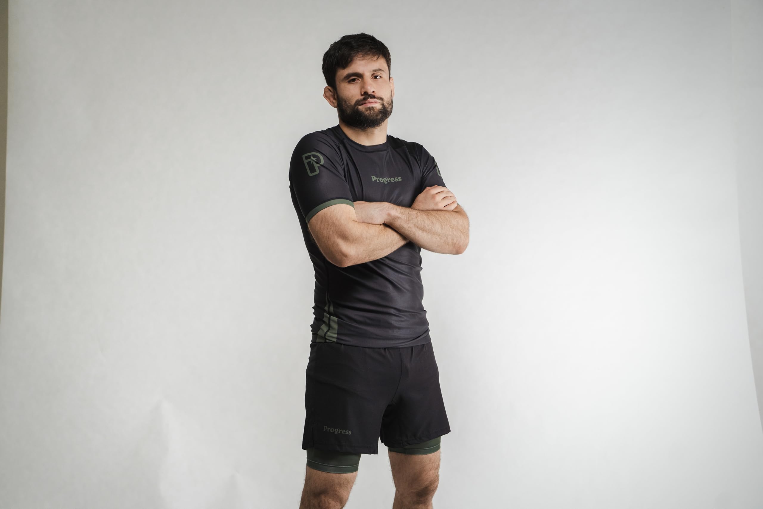 Progress Jiu Jitsu Academy - Rashguard a maniche corte, confortevole e resistente, protezione per il rash guard flessibile per grappling