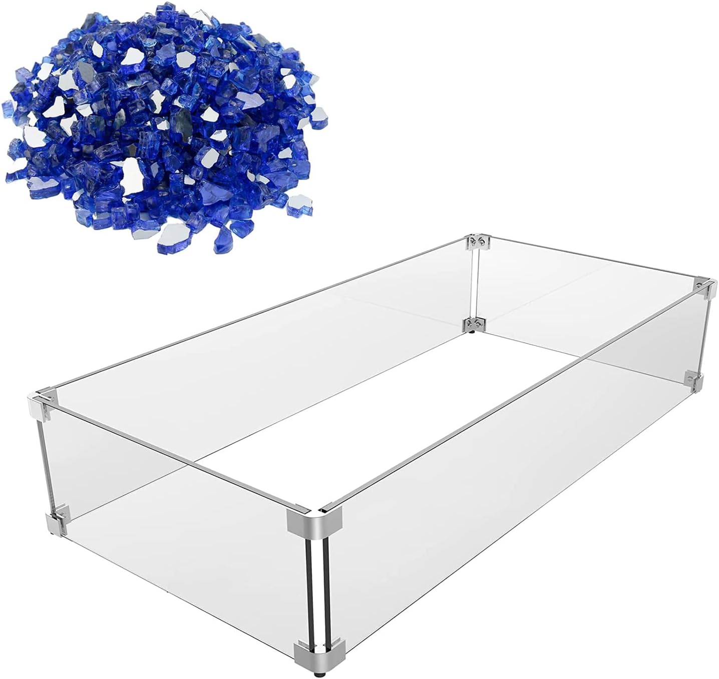 Grisun Fire Glass with Fire Pit Glass Wind Guard 31 x 12