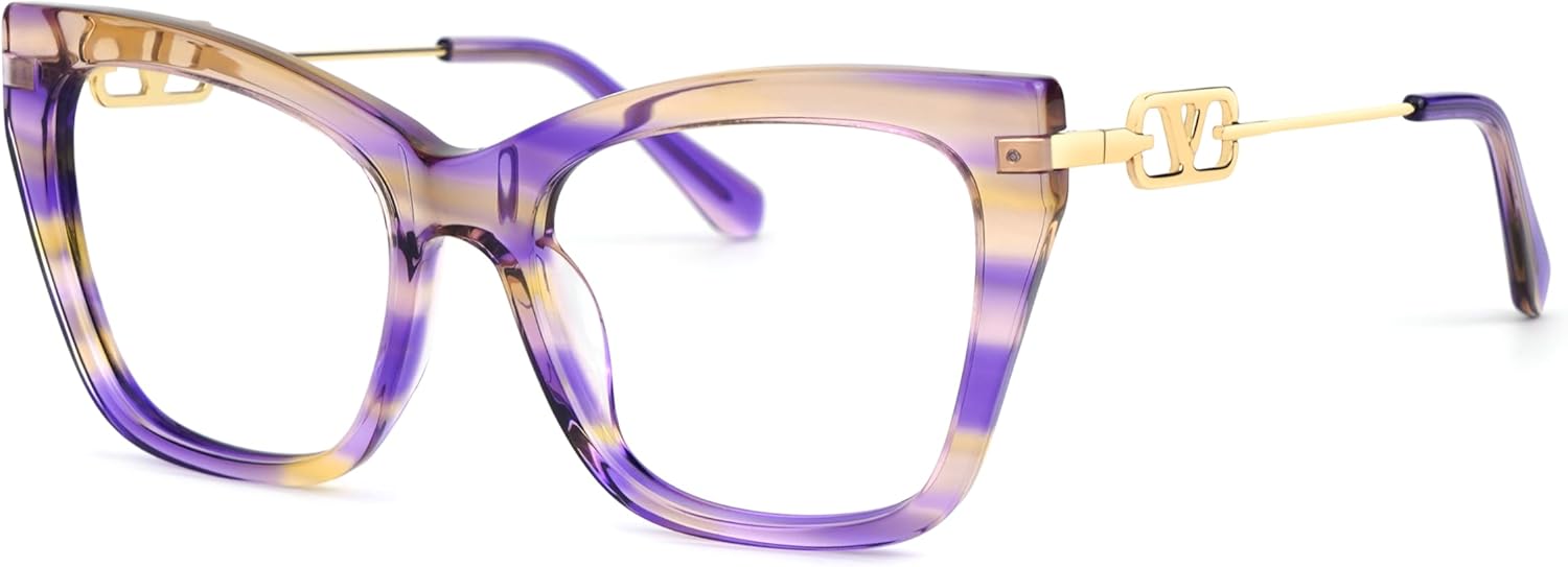 VOOGLAM Cat Eye Non Prescription Blue Light & UV400 Blocking Eyestrain Eyewear for Women in Gradient Purple Plastic Madelina