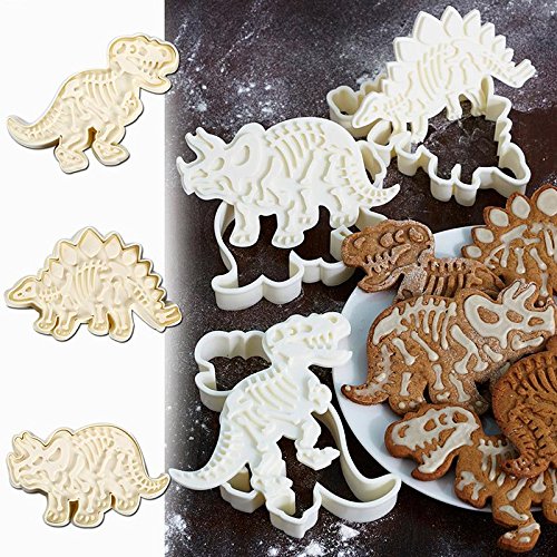 Connectwide® Dinosaur Fossil Cookie Making Molds/Stamps - Set of 3-Pieces PVC Cream Chocolate Decoration Molds - DIY Baking Mould for Fondant Cake/Biscuit/Play Doh Arts