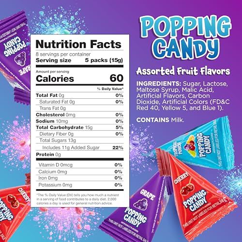 Popping Candy, Popping Rocks Pouches, Fruit Flavors - 40 Count Bag | Tropical Punch, Grape, Cherry, Candy for Goodie Bags, Halloween Candy - image 2