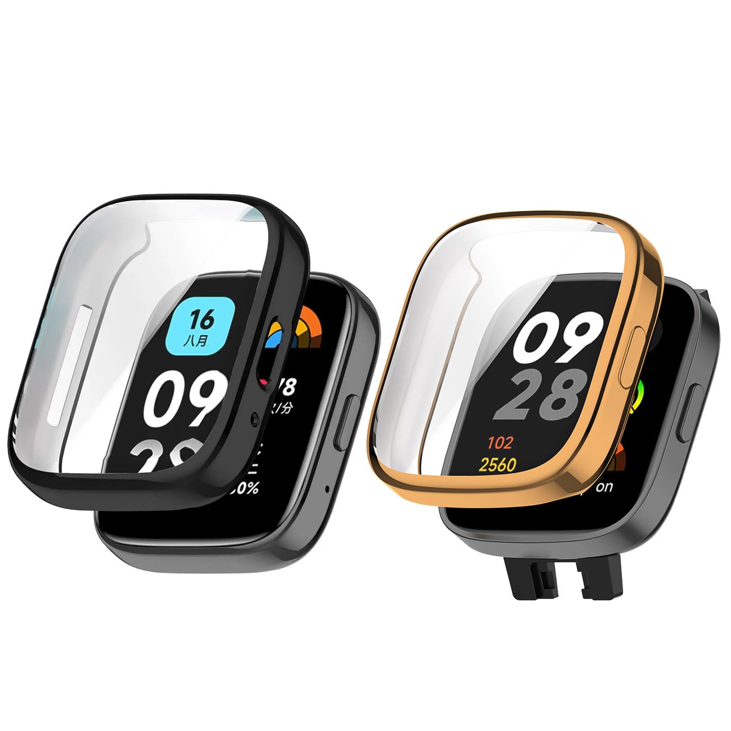 Lukione [2pcs] Full Case Protector Compatible with Xiaomi Redmi Watch 3 Cover, Full TPU Case protector with TPU Screen Coverage HD Ultra-Thin Durable Protective Cover (Black+Rose gold)