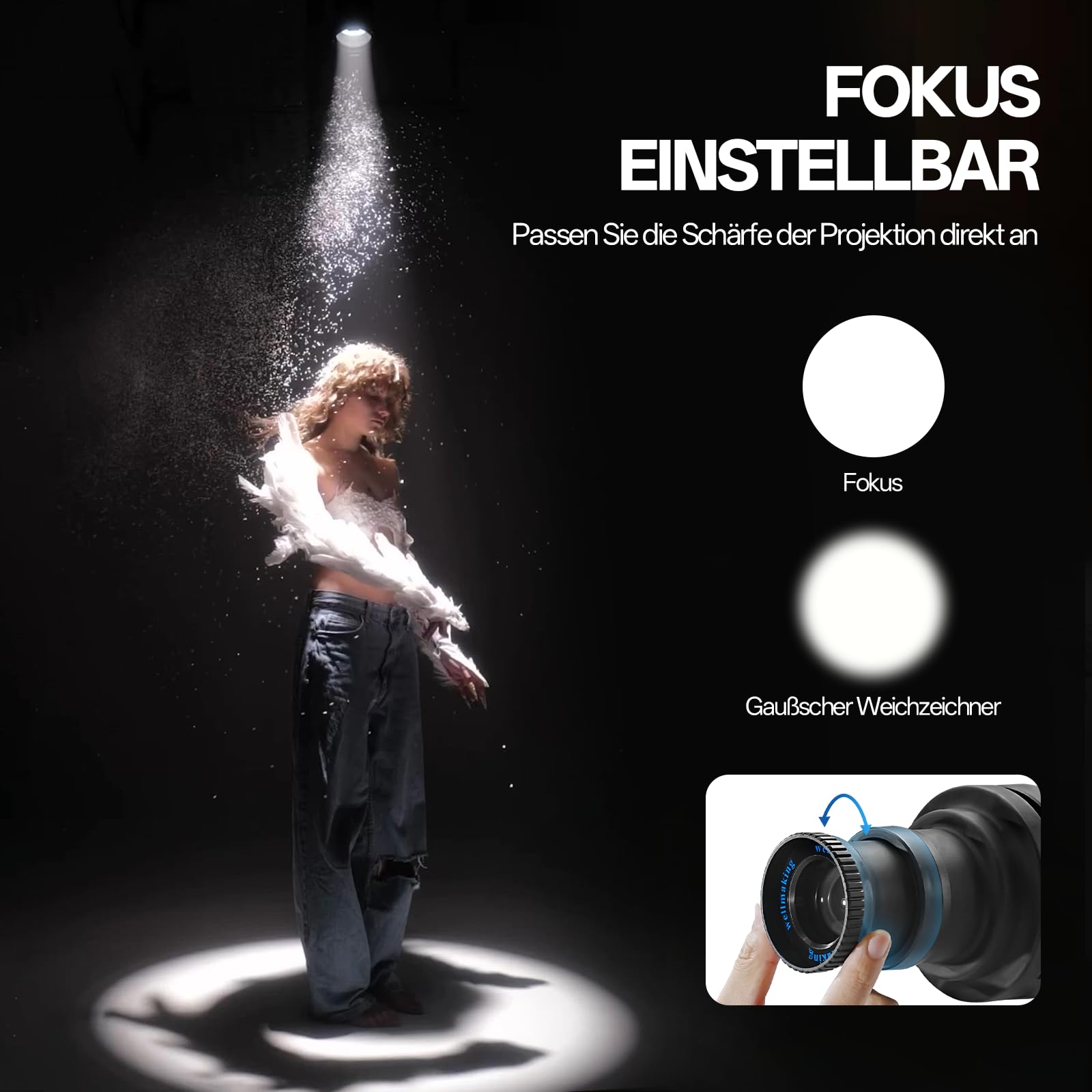WELLMAKING S-80 Bowens Mount Optischer Konischer Snoot Spotlight Kit – Fokus verstellbar, 38°-Linse, Lichtform änderbar – für Foto/Video, kompatibel mit LED-Lichtern und Blitzgeräten