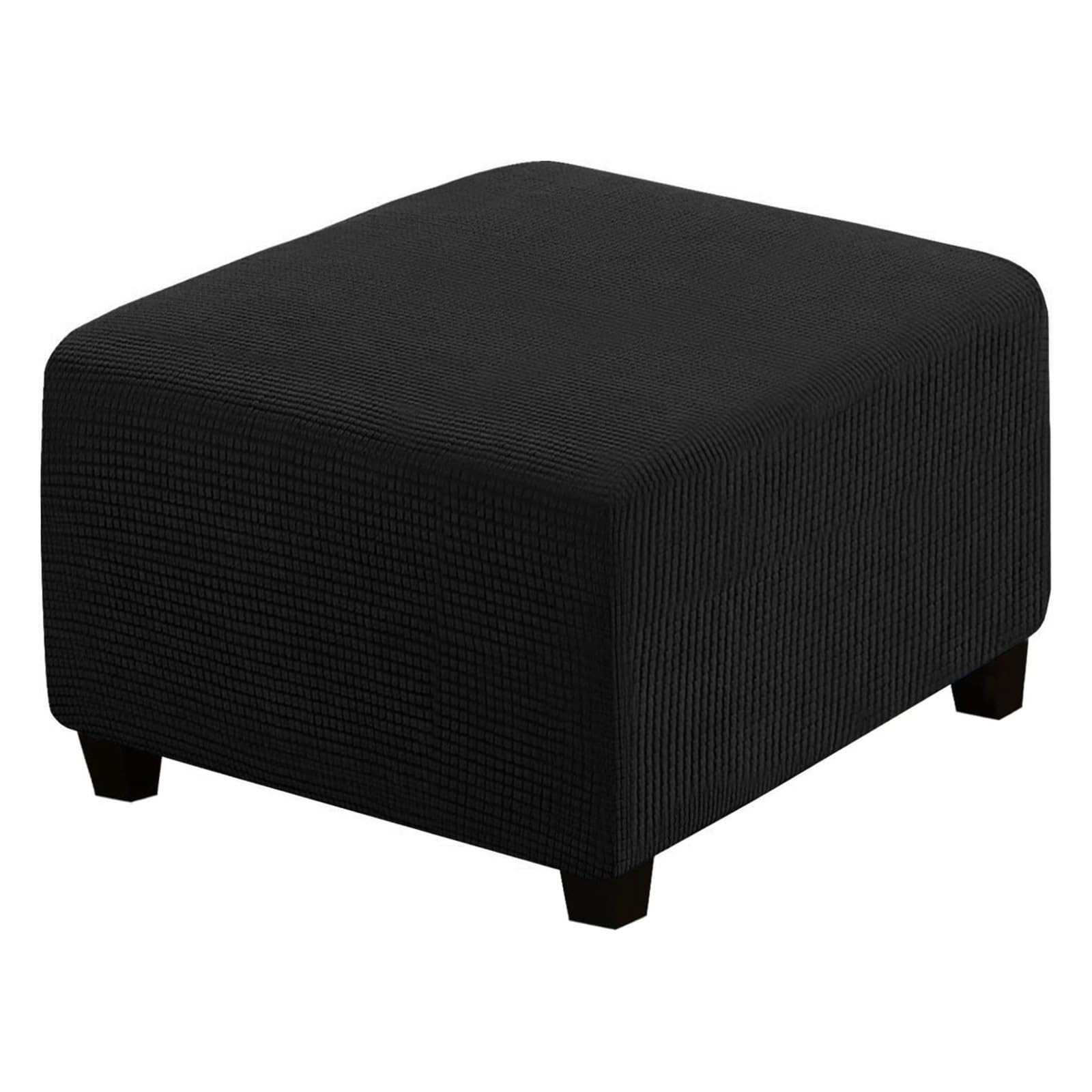LJWDYS 4 Sizes Square Footstool Cover, Super Soft Stretch Ottoman Pouffe Slipcovers (Color : Black, Size : Large)