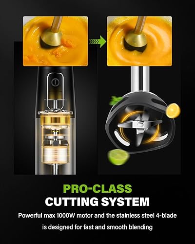Miniatura 3 de Batidora de inmersión 6 en 1, batidora de mano de 1000 W con 20 velocidades, batidora de palo resistente a los arañazos con batidor, picadora, vaso