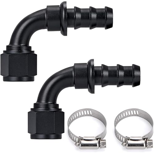 PTNHZ 10AN 90 Degree Female Swivel to Push Lock Barb Type Hose Fitting End For Rubber Fuel Line Oil Fuel Cooler Kits Reusable Hose Adaptor Anodized Aluminum Alloy Black 2 Pack