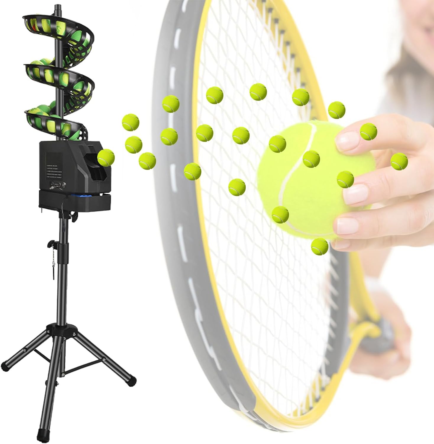 Automatic Tennis Ball Machine, Portable Remote Control Tennis Ball Server Machine, Adjustable Height (60~105cm) & Angle, Smart Ball Thrower